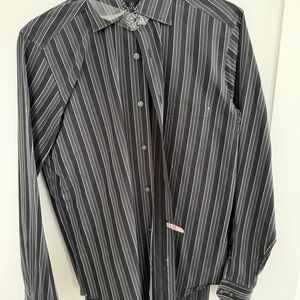 Bugatchi Black Shirt with White Pinstripes